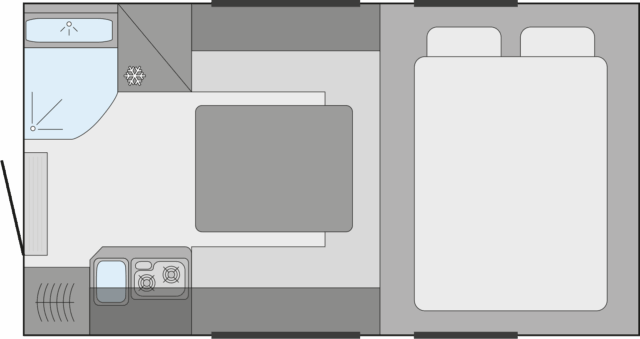 Alternative Grundriss-Variante der Tischer 230 Kabine mit verändertem Innenlayout.